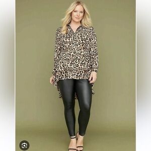 Lane Bryant Leopard Print Ruffle Dramatic High Low Button Front Blouse size 20